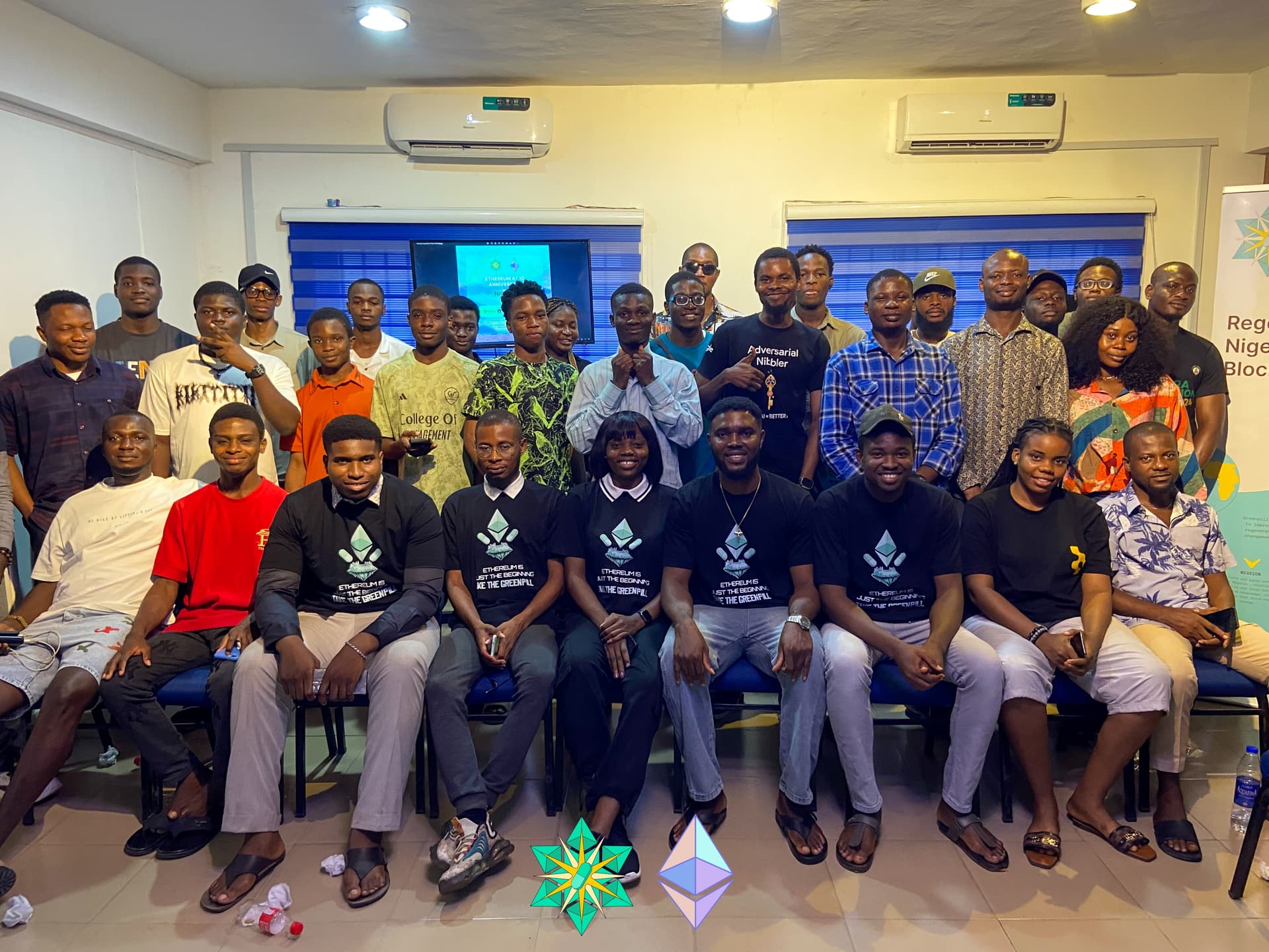 Greenpill Nigeria participants gathered for a Take the Greenpill education session.